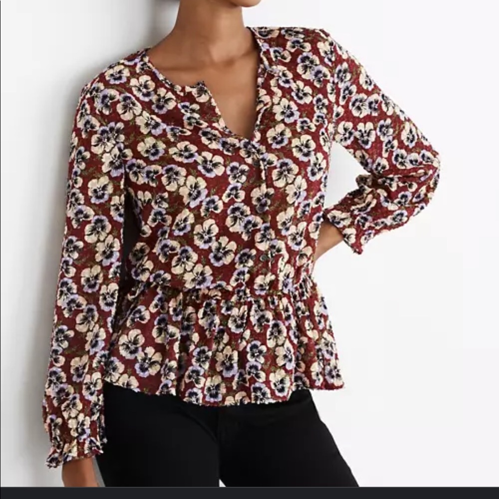 Madewell Drawstring Ruffle-Hem Top in Viola Floral